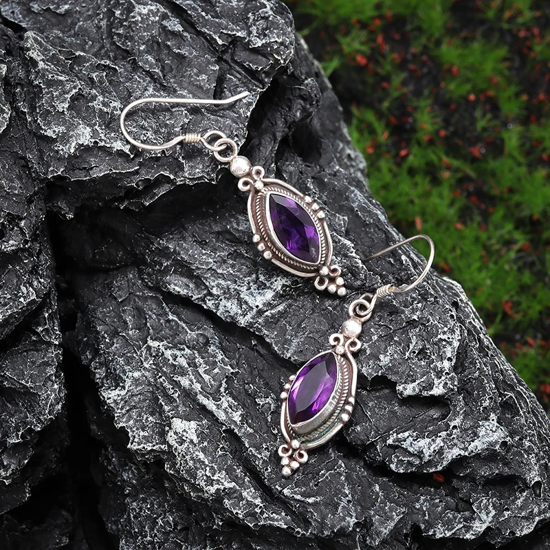 Vintage Purple Shiny Zircon Earrings Elegant Ear Accessories for Women