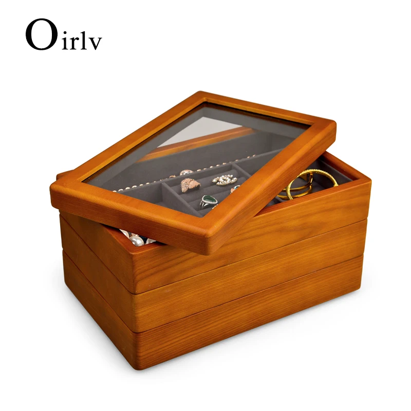 Oirlv Multifunction Layering Solid Wood Jewelry Organizer Box with Microfiber Jewelry Storage Case for Necklaces Ring Earrings