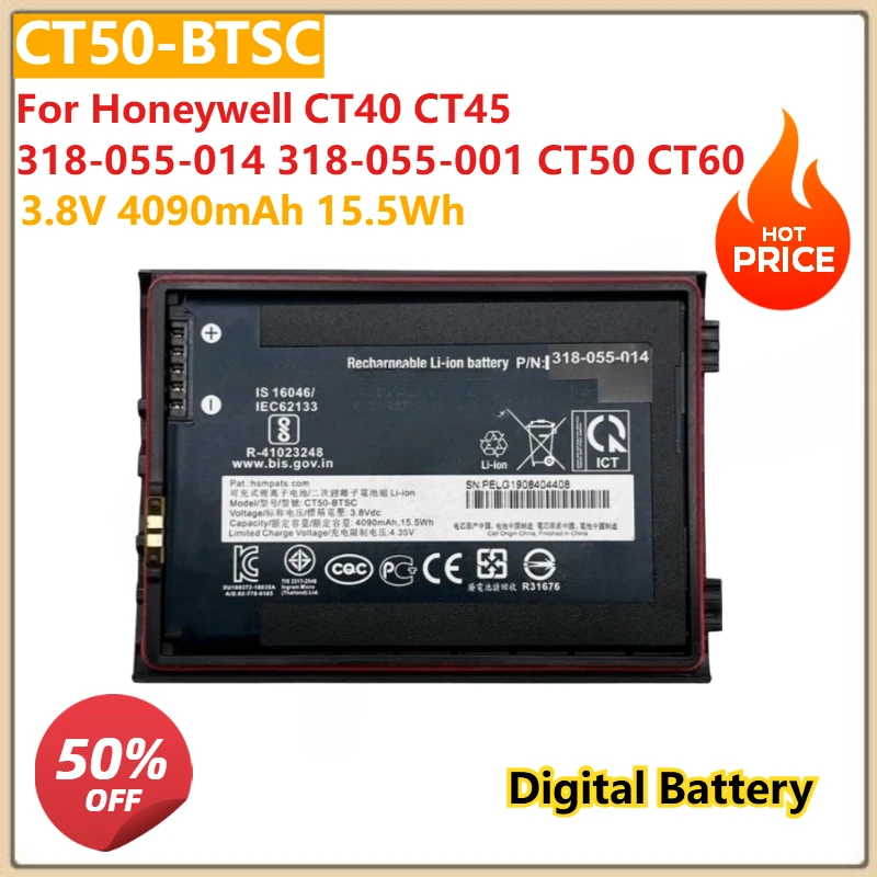 

For Honeywell CT40 CT45 318-055-014 318-055-001 CT50 CT60 New Replacement Digital Battery CT50-BTSC 3.8V 4090mAh 15.5Wh