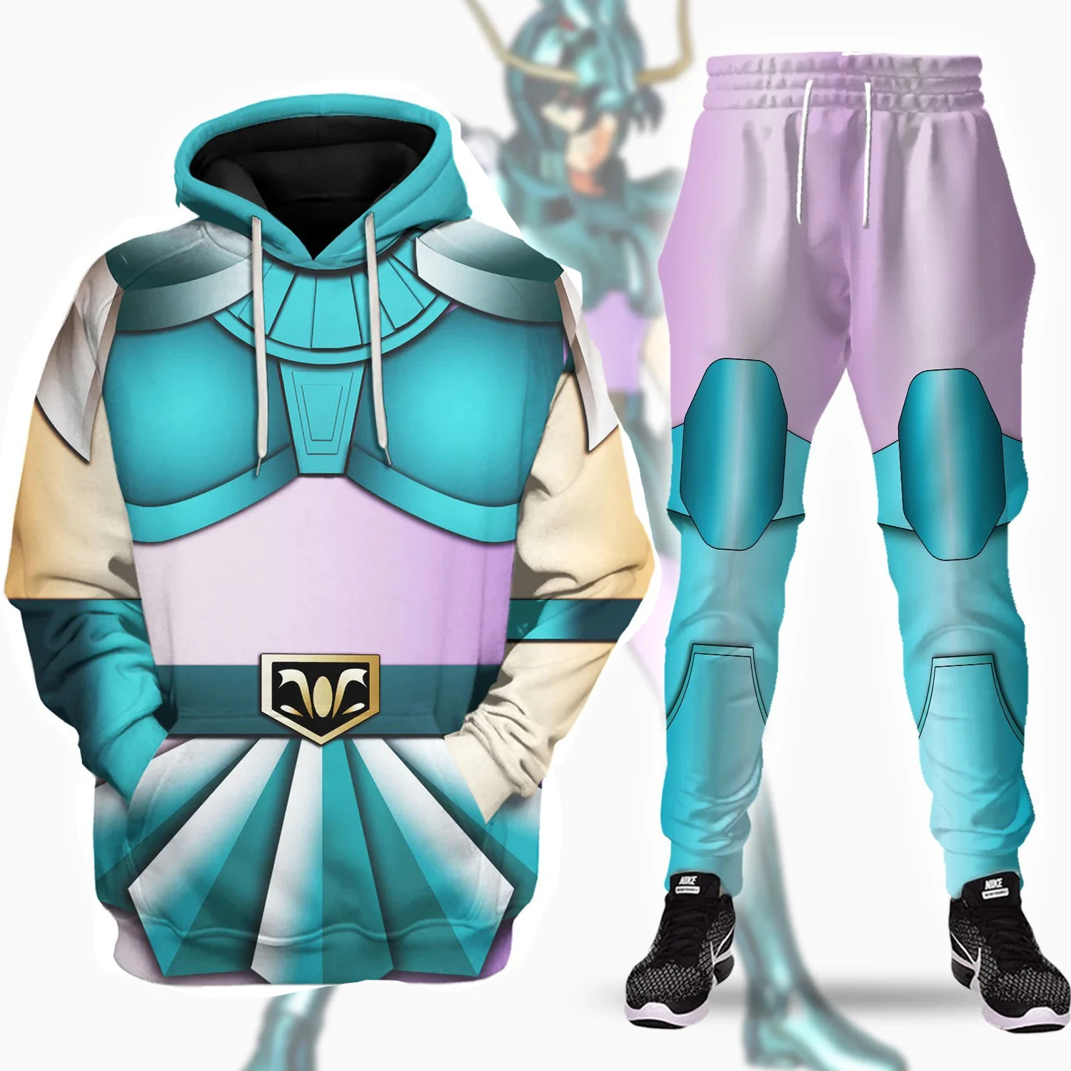 Mais populares Cosplay Anime Saint Seiya impresso hoodie calças conjuntos 3D Street Harajuku kid Tricô conjuntos de ternos de duas peças Esportes dos homens