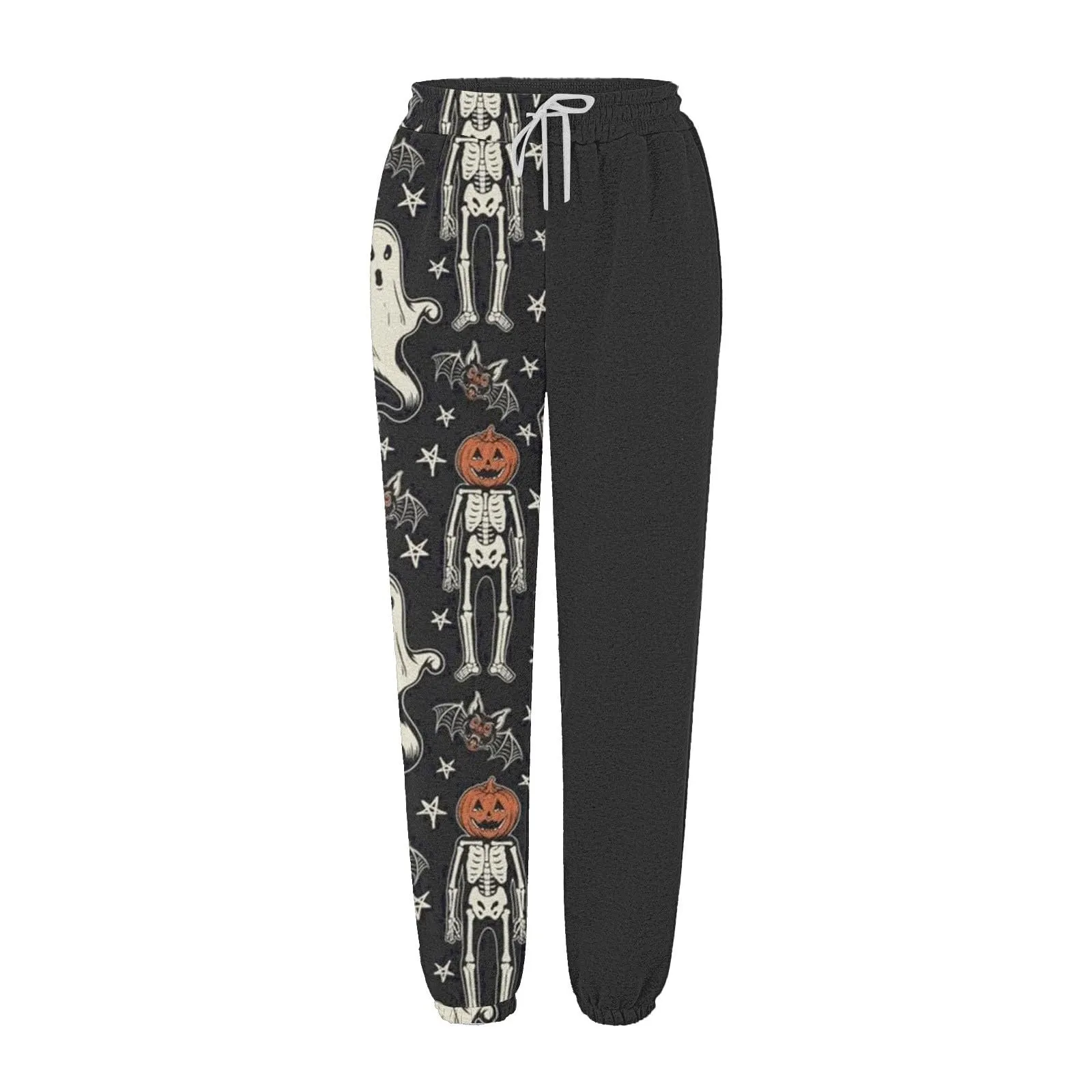 Gothic Sport Casual Women Sweatpants 2024 High Waist Elastic Skeleton Pumpkin Print Pants With Pockets Halloween Baggy Trousers