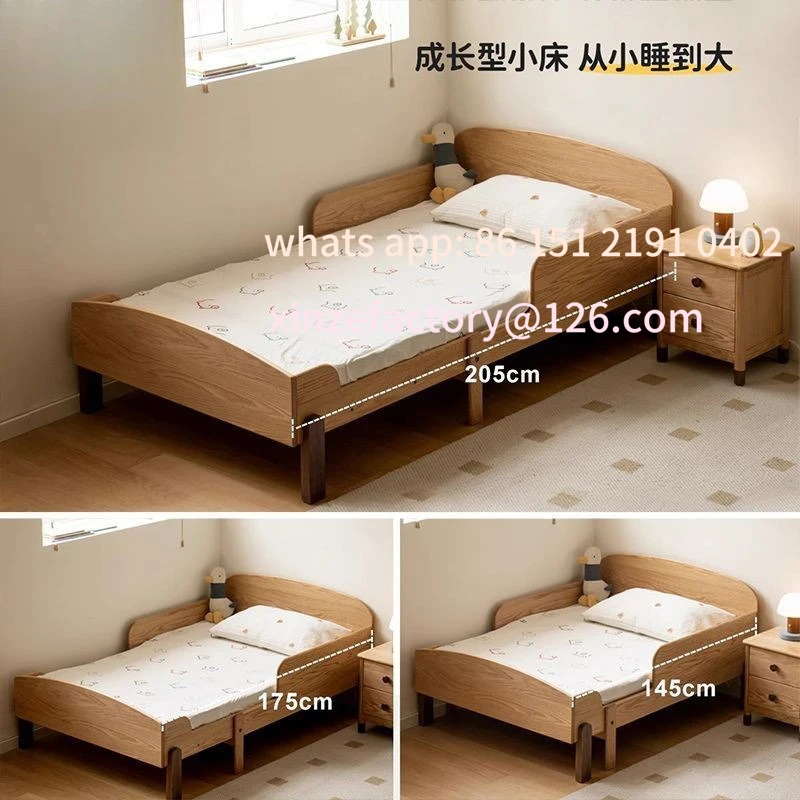 Customizable Solid Wood Retractable Splicing Bed with Guardrail Household Youth Pull-out Bed