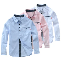 Camisas de algodón para niños, ropa de marca, Top de moda, Blusa de manga larga, 5-16T