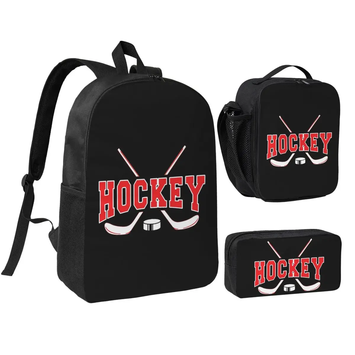 

Hockey Ice Hockey Gifts Hockey Is Life Backpack Boys Girls BookBag School Bag Shoulder Bags 3ps Insulated Lunch Bag Pencil Case