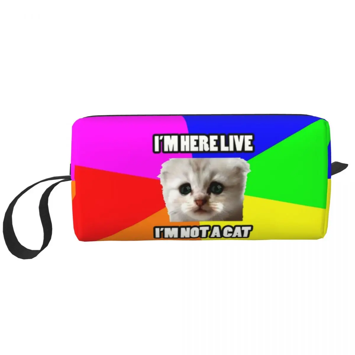 I'm Here Live I'm Not A Cat Funny Viral Gag Gift Cosmetic Bag Kawaii Large Capacity Makeup Case Beauty Storage Toiletry Bags