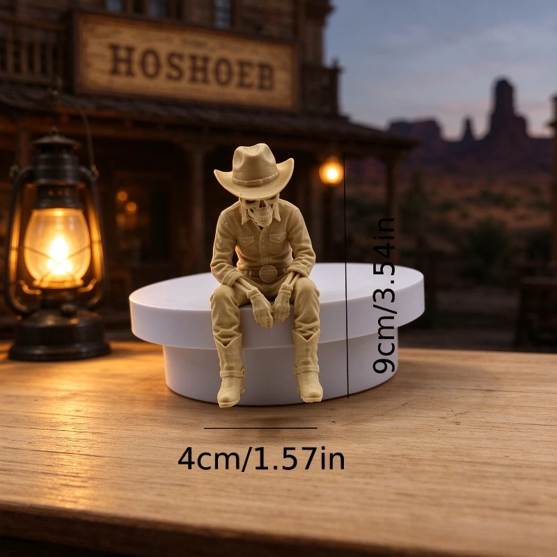 3D Printed Vintage Skeleton Western Cowboy Figurine Figurine Decorative Toy For Home Office Desktop Decoration Halloween Gift