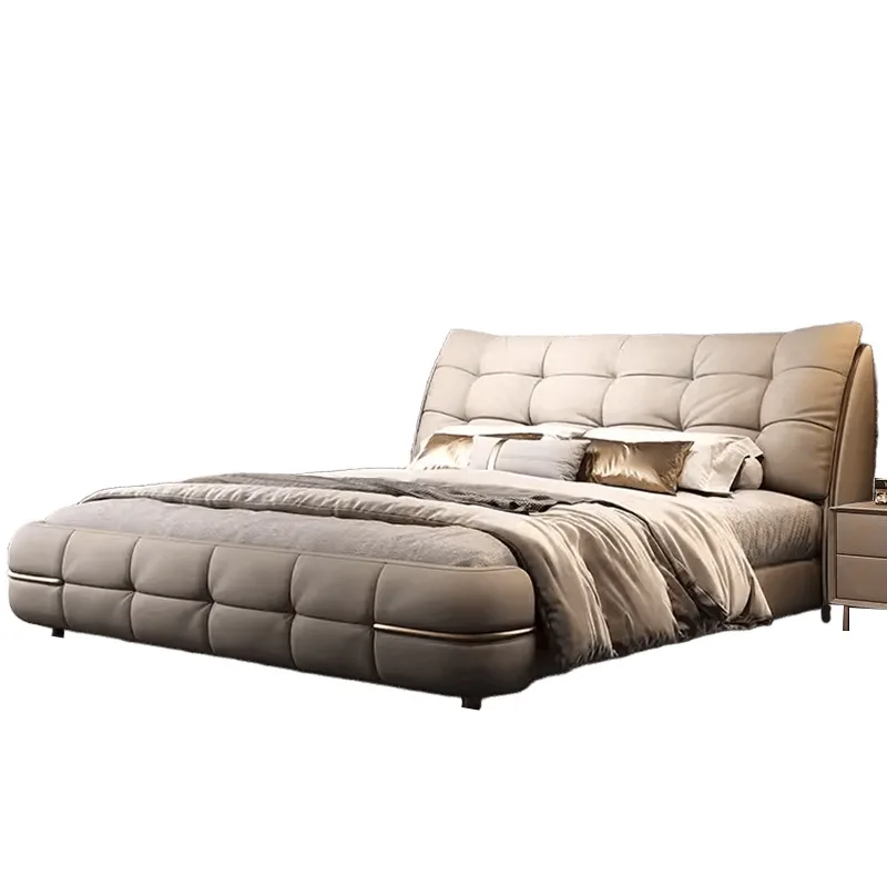 

Italian light luxury leather bed, bedroom air pressure storage bed, master bedroom double bed, high-end atmospheric