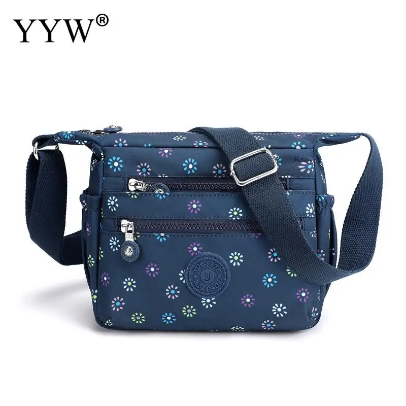 Nylon Crossbody Bag Womens Casual Floral Multi Pockets Zipped Messenger Bag With Adjustable Shoulder Strap Handbags Bags