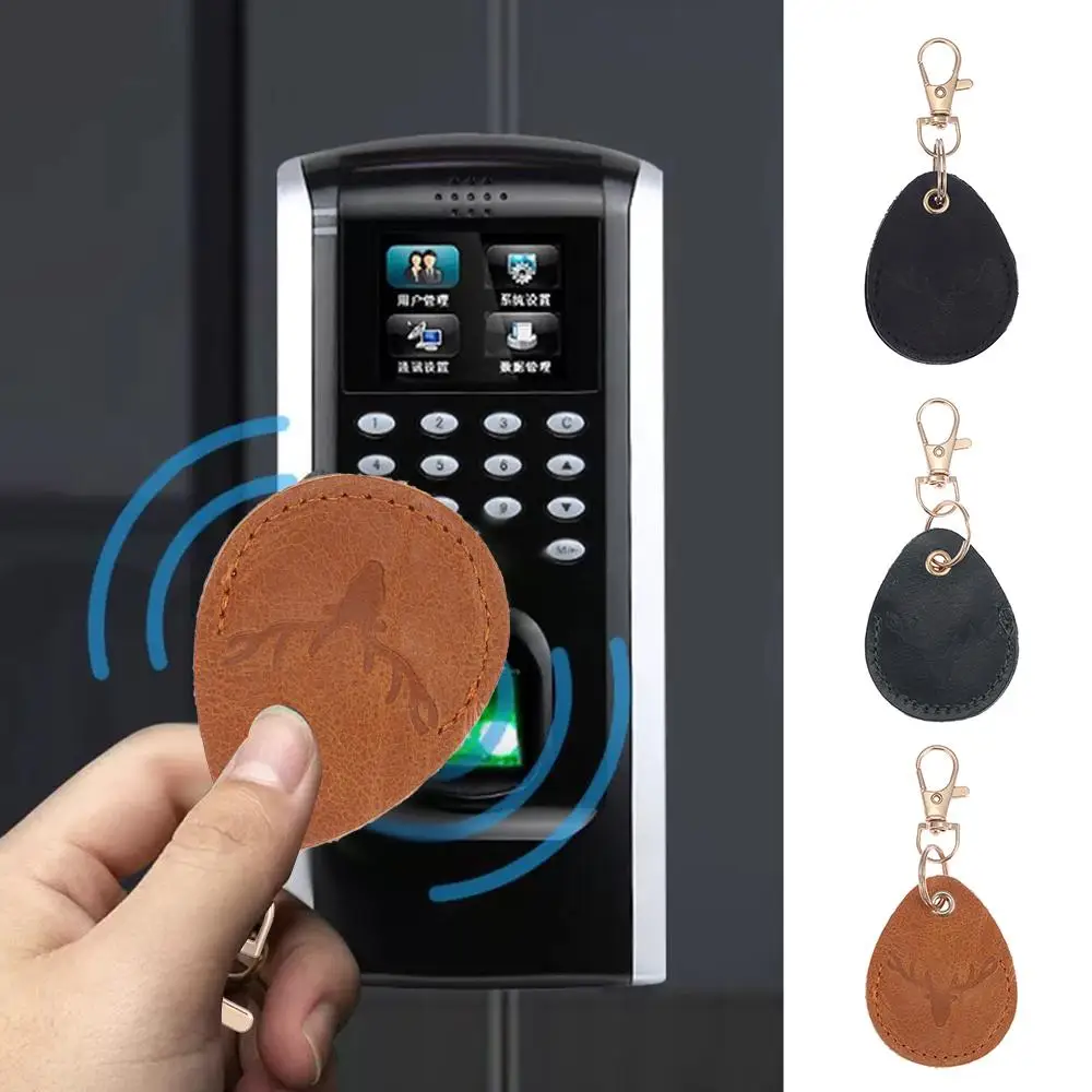 High Quality Leather Access Card Case Anti-lost Anti-fall Key Tag Ring Fingerprint-proof Accessories Access Card Bag Universal