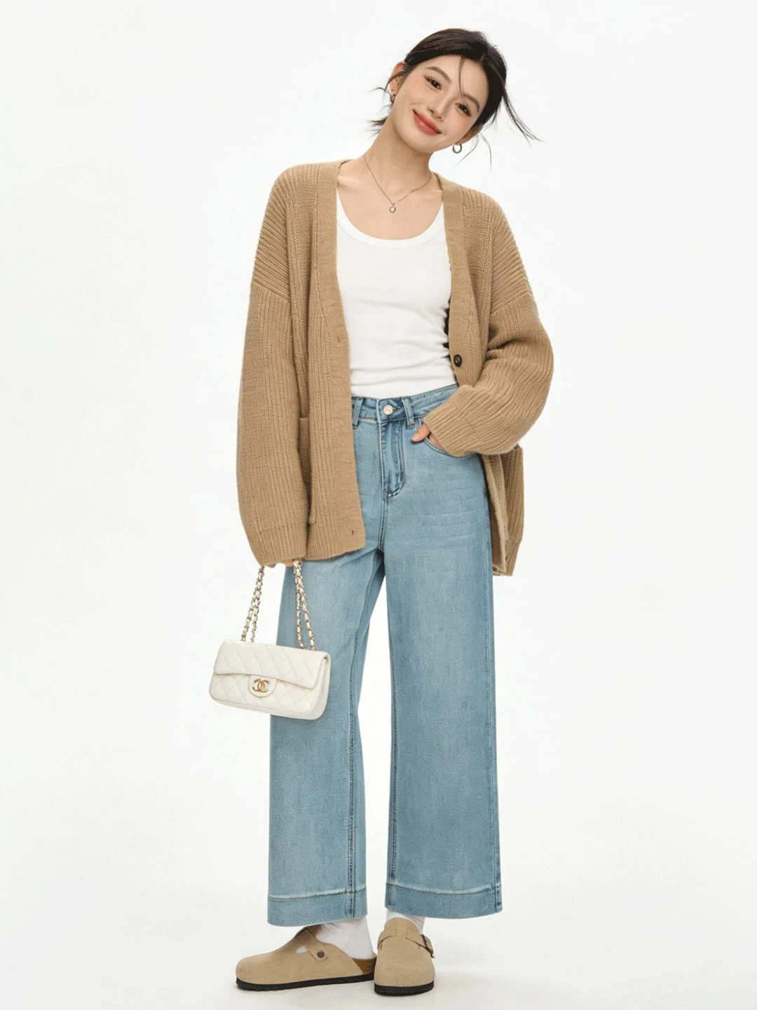 

High Waist Straight Leg Denim Jeans Soft Skin-Friendly Slimming Vintage Nine-Piece Commuter Versatile Korean Sle Casual Loo...