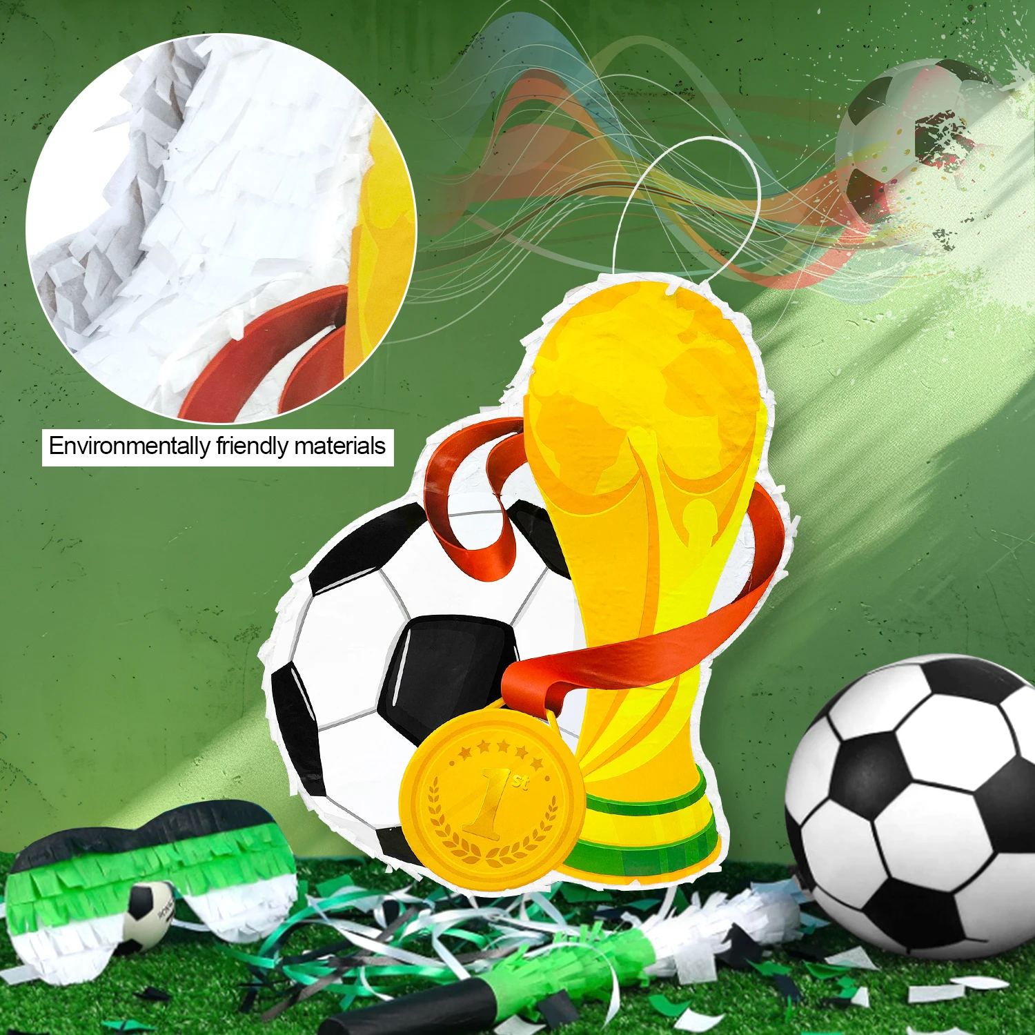 Soccer Ball Pinata, 4 Pcs Soccer Pinatas Bundle - 15.1'' Soccer Theme Piñata, Soccer Party Pinata Stick & Soccer Party Games