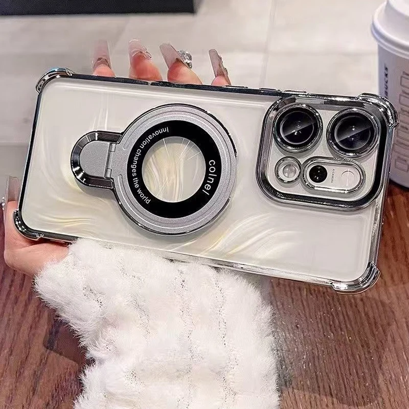 

Electroplated Magnetic Case for OPPO Reno 14/13/12/11 F Pro 14F/13F/12F Soft Transparent Shockproof Cover w/ Bracket Funda Coque
