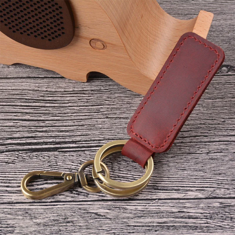 Fromthenon Vintage Genuine Leather Bronze Metal Keyring Keychain Holder Women Men Car Pendant Office Accessories Men Father Gift