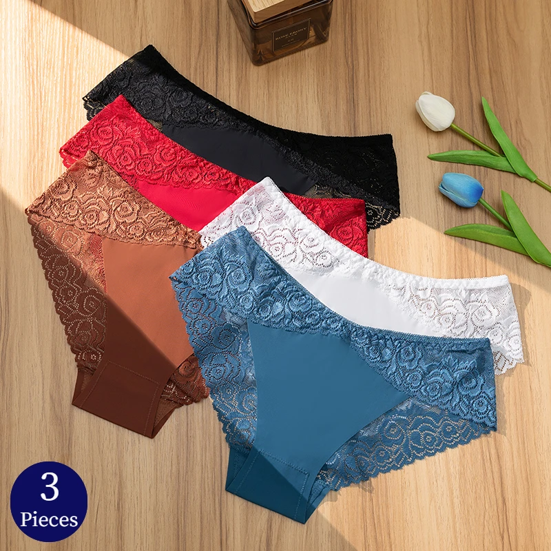 WarmSteps 3PCS/Set Women\'s Panties Exquisite Lace Briefs Breathable Underwear Hollow Out Sexy Lingerie Soft Cozy Underpants Sale
