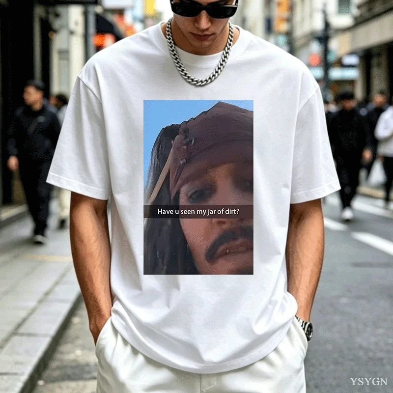 Funny Captain Jack Sparrow T Shirt Men Cotton Short Sleeve Graphic Tees Humorous Round Neck Breathable Loose Tops High Quality