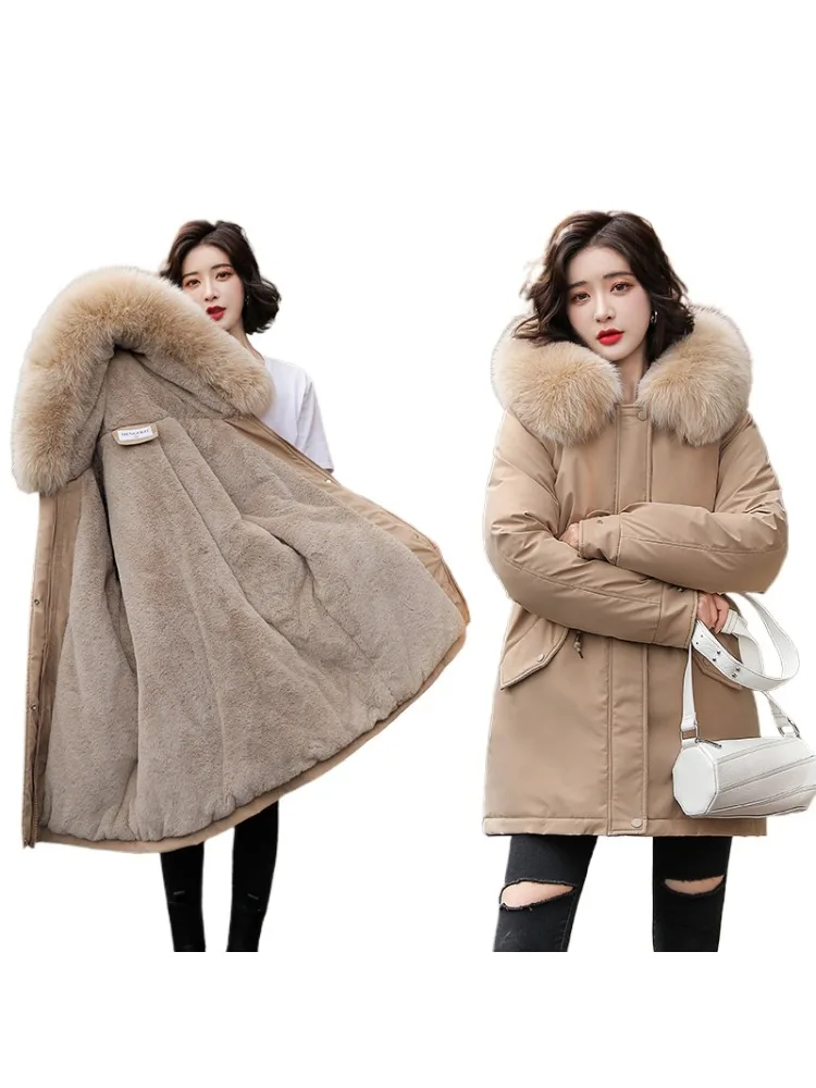 

M-3XL Winter Jacket Women Parka Fashion Long Coat Wool Liner Hooded Parkas Slim With Fur Collar Warm Snow Wear Padded Clothes