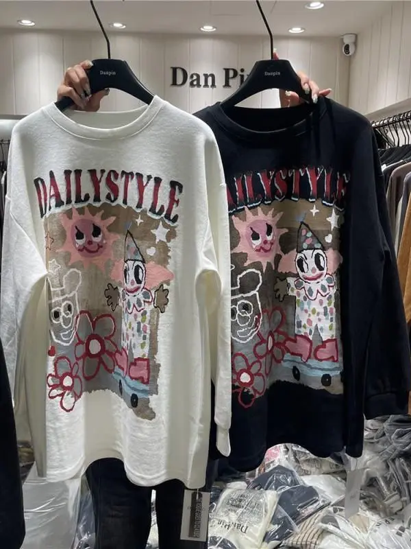 

plus Size 300 Pou American Retro fiti Print Long Sve Women's T-irt Street Trend Hoodie Top Comfortable Loose Fit