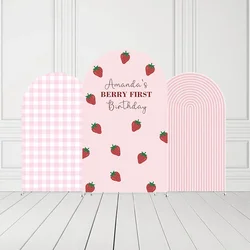Mehofond Custom Pink Stripe Strawberry Birthday Cover Chiara Arch Background Baby Shower Party Decor Backdrop Photo Doubleside