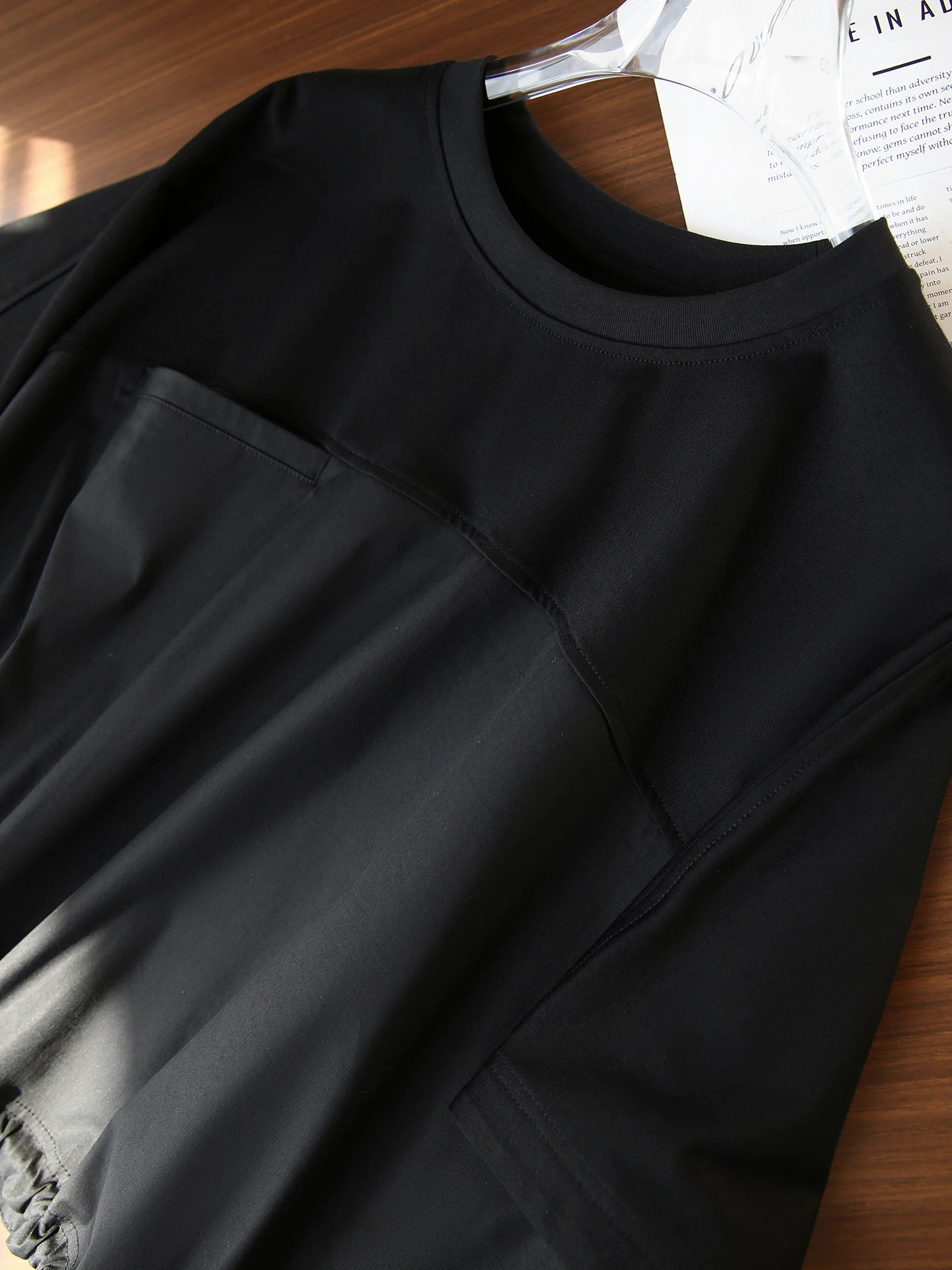 

Confident T-ape Cotton Top Large Silhouette Conceal Meat Lazy Sle Quali Cotton ort Sve round Ne T-irt for Women