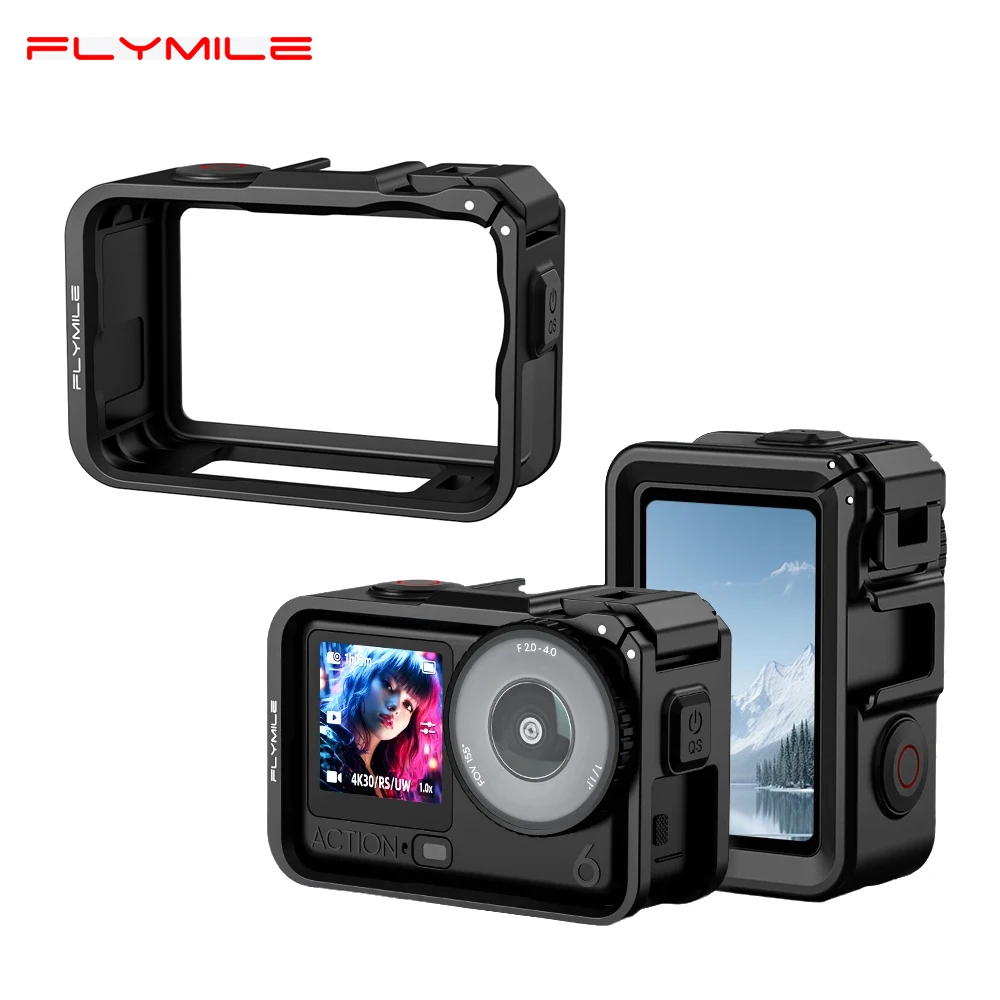 Flymile Protective Case Plastic Cage for DJI Osmo Action 6 Full Protective Case Quick-release with Cold Shoe Expansion Accessory