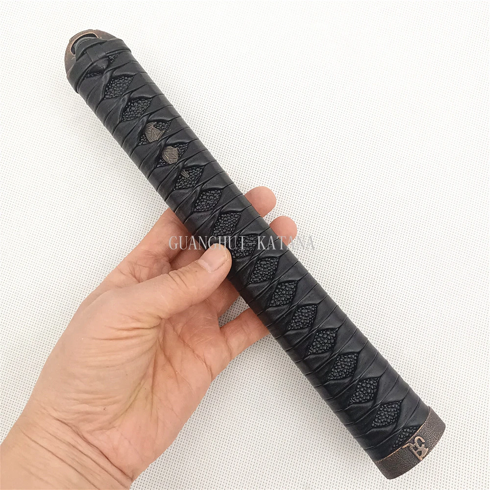 26cm HandMade Black leather Handle Tsuka For Japanese Sword Samurai Katana Fittings