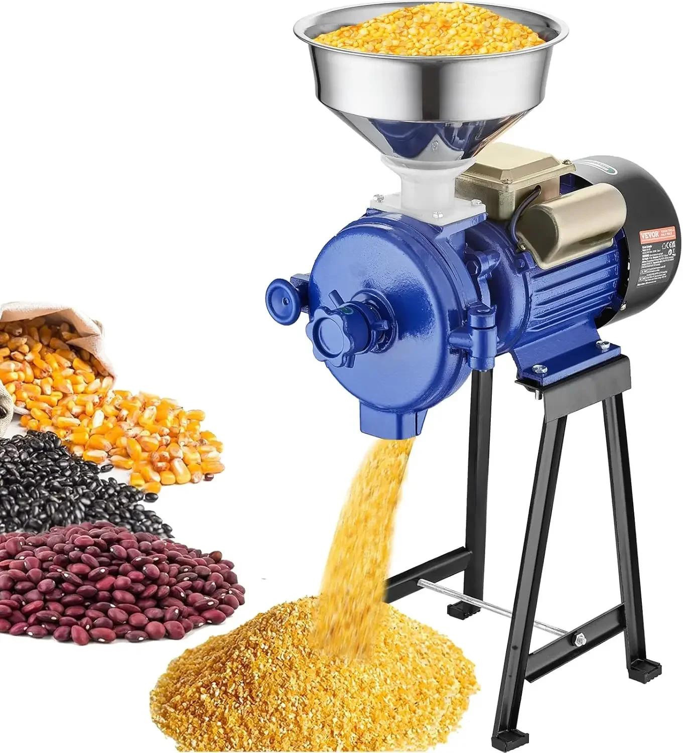 Electric Grain Mill Grinder, 3000W Spice Grinders, Commercial Corn Mill with Funnel, Thickness Adjustable Powder Machine, Heavy