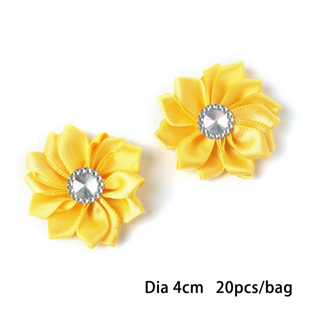 1 Bag of 20PCS DIY Chiffon Flowers Rhinestone Inlaid Bloom Decorative Headwear Accessories (White) cloth flower