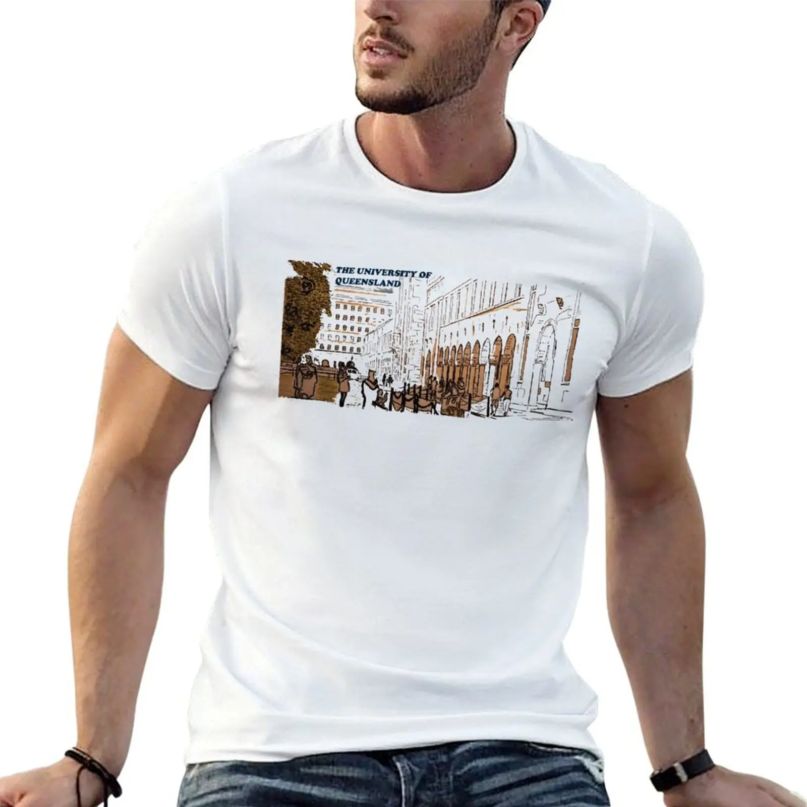 تي شيرت جامعة تي شيرت 100% قميص رجل تي كوينزلاند قميص عادي مصمم قمصان رجل قطن #1