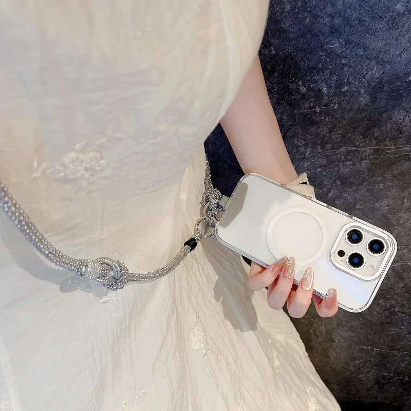 New Luxury Sparkle Rhinestone Bead Phone Strap Charm Long Chain Knot Cellphone Lanyard Keychain Bag Camera Diagonal Hanging Rope