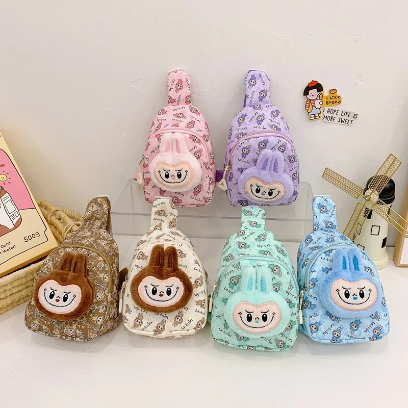 Mochila de felpa de dibujos animados para niños, bolso cruzado de pecho con bonito diseño de animales, ligero y espacioso para viajes escolares, uso diario