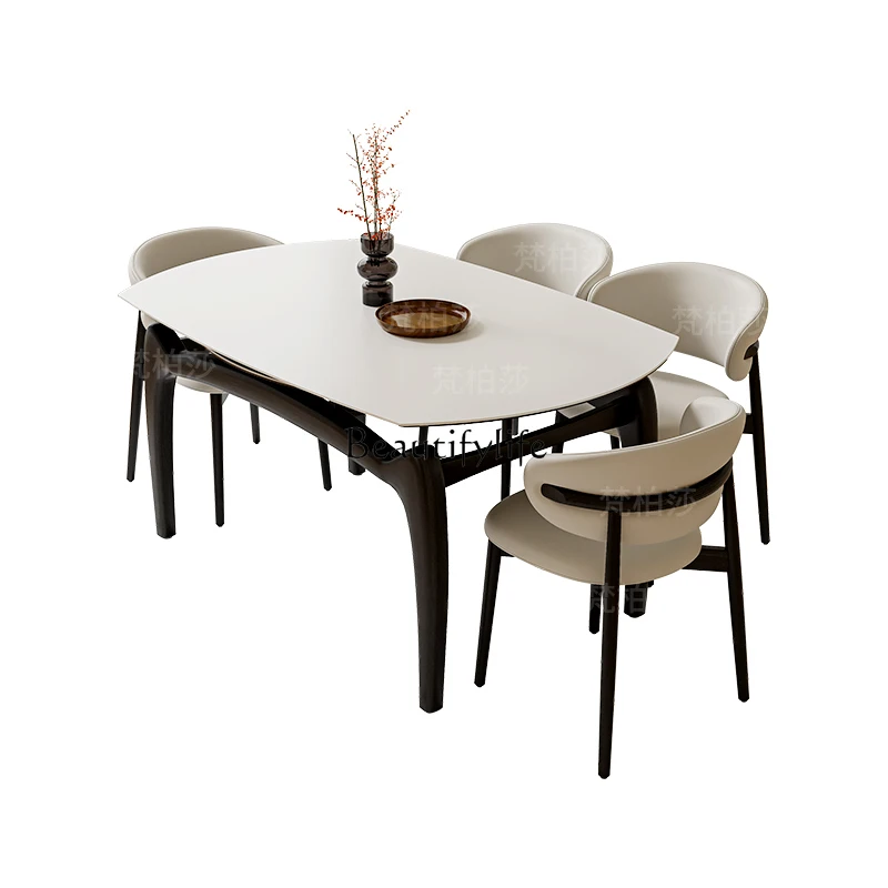 

Cream Style Milky White Matte Rock Slab Dining Table Folding Telescopic Square to Round Dual-use Dining Table