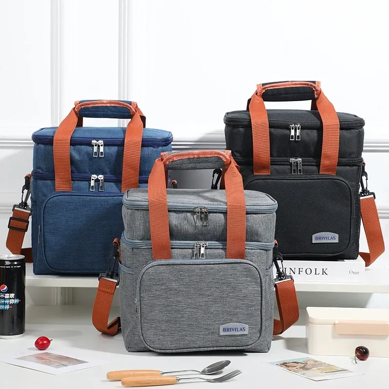 Doppelschichtige isolierte Taschen mit großer Kapazität, tragbare Thermo-Lunchtasche, Schultergurt, wasserdichte Outdoor-Picknick-Lebensmittelkühltaschen