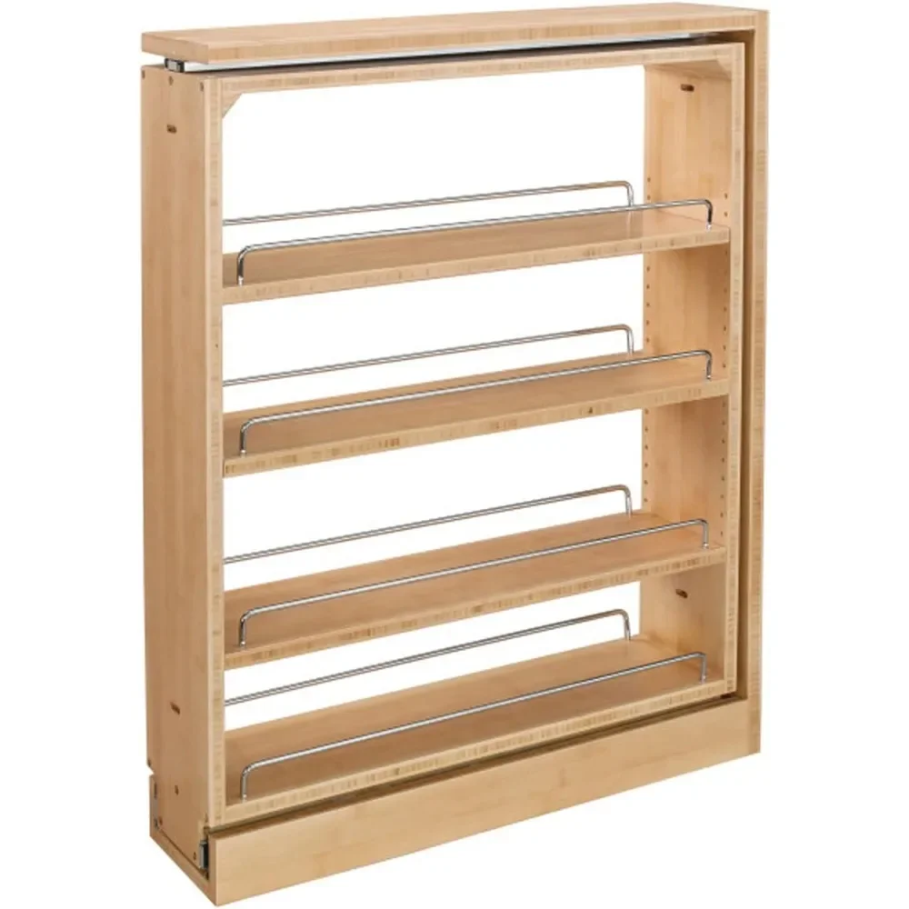 Pullout Shelf Organizer for Base Kitchen or Bathroom Cabinets, Wood Filler Pantry Storage or Spice Rack, Maple