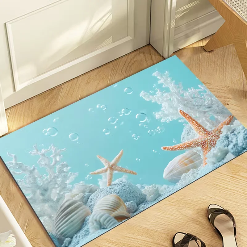 Watercolor Dolphin Starfish Ocean Doormat Anti-slip Entry Rug Underwater Seaweed Pattern Mat Indoor Entrance Home Decor
