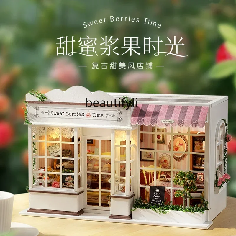 Sala de bolo DIY casa doce artesanal casa romântica cena em miniatura ornamento