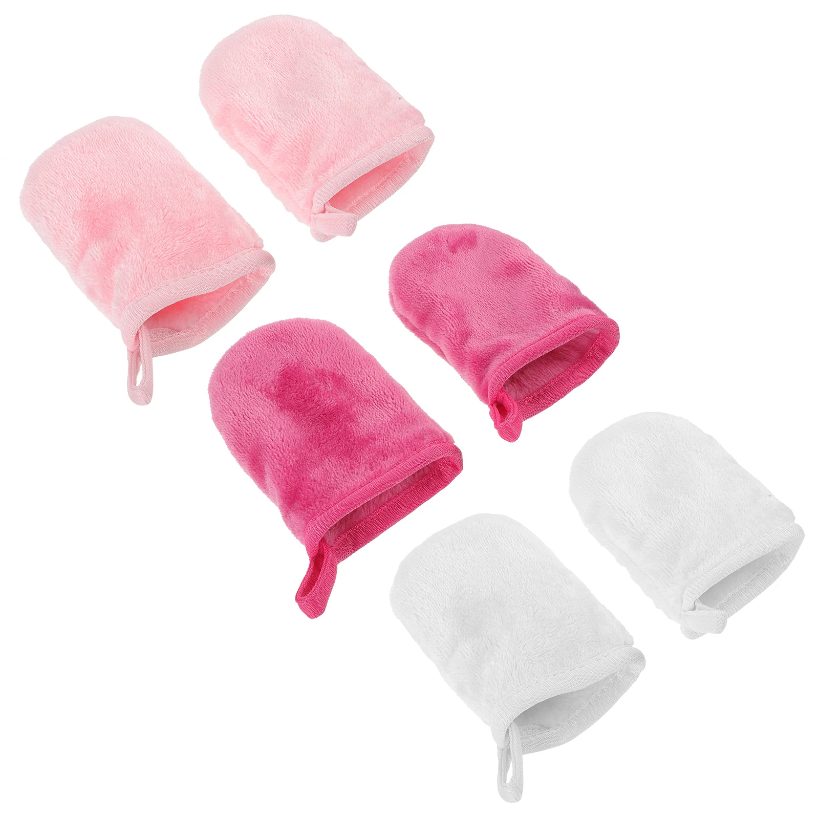 

6pcs Cleansing Gloves Soft Material Face Makeup Remover Reusable Beauty Tools Travel Size White Pink Rose Hanging Hole Design
