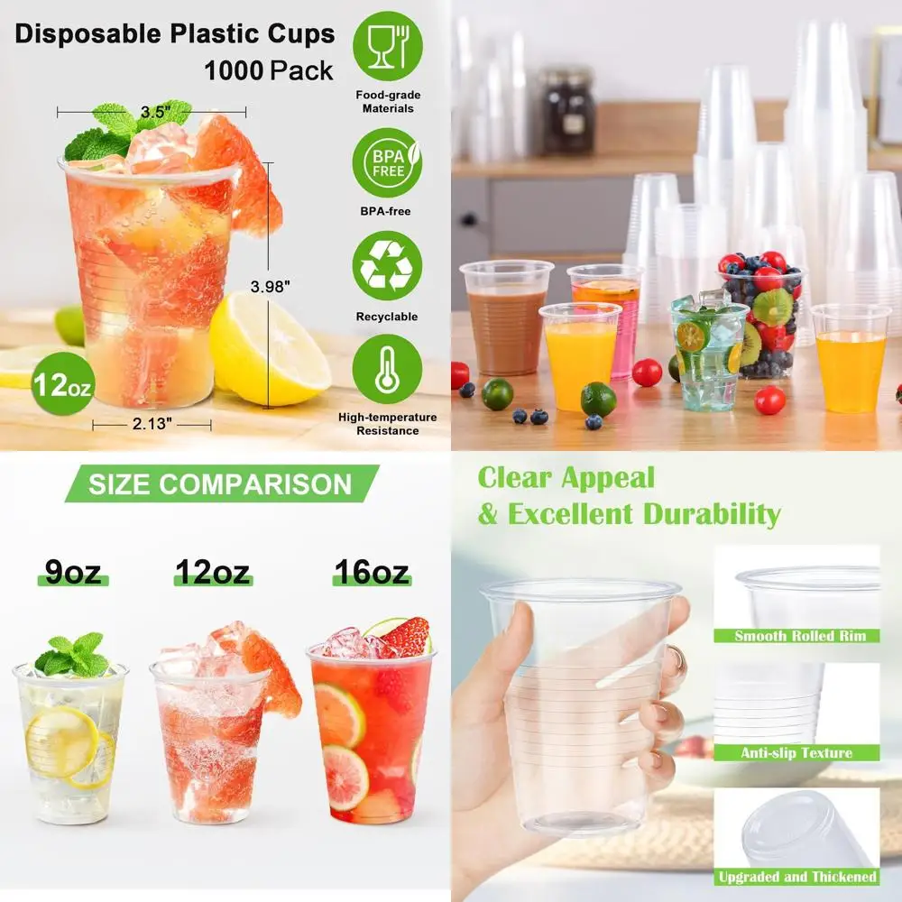 

1000 Count 12-Ounce Clear Plastic Cups for Parties and Events