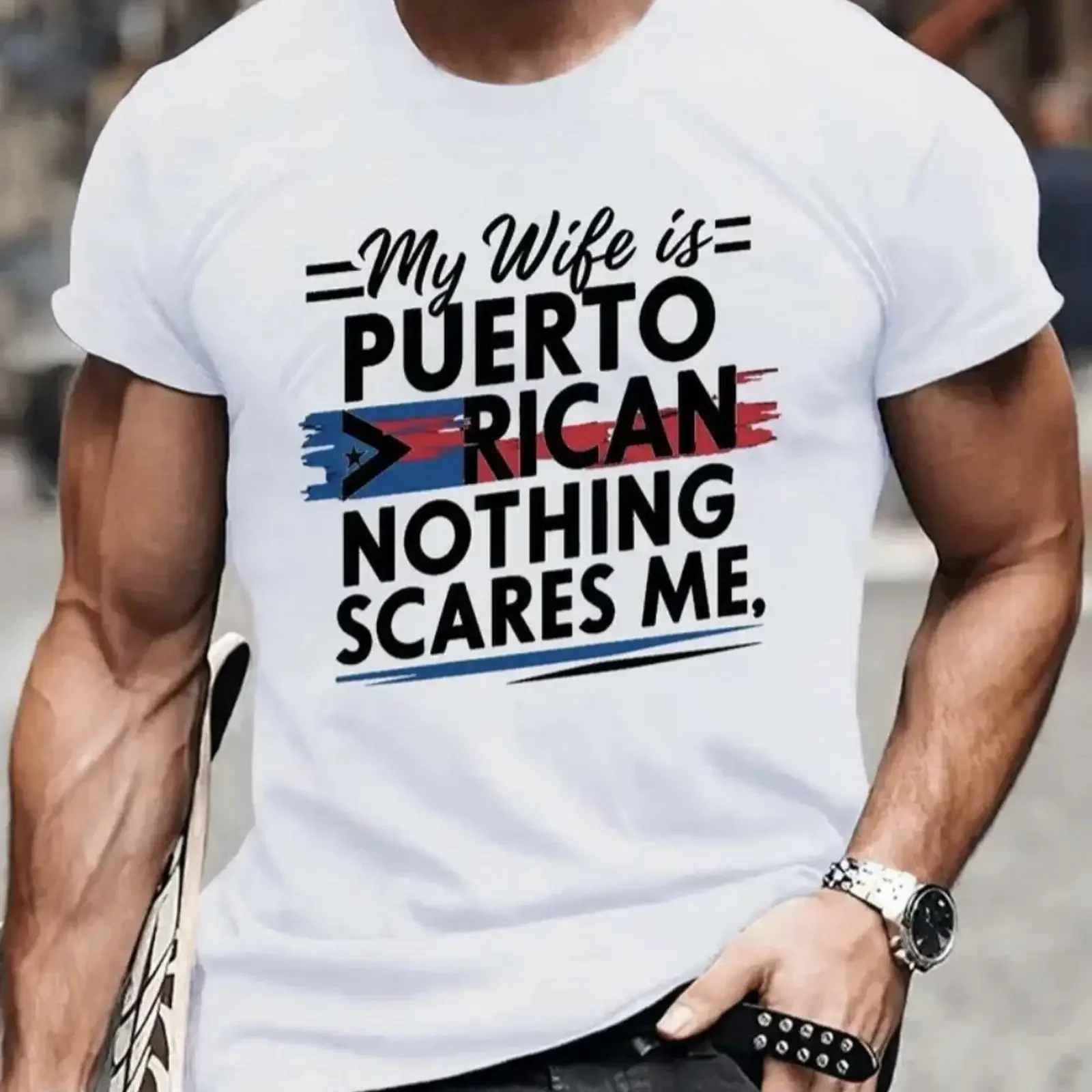 Puerto Rican Men's My Wife Is Nothing Scares Me T Shirt Size M Image 1 of 4 vintage Washed homme Stylish Stretched Slightly