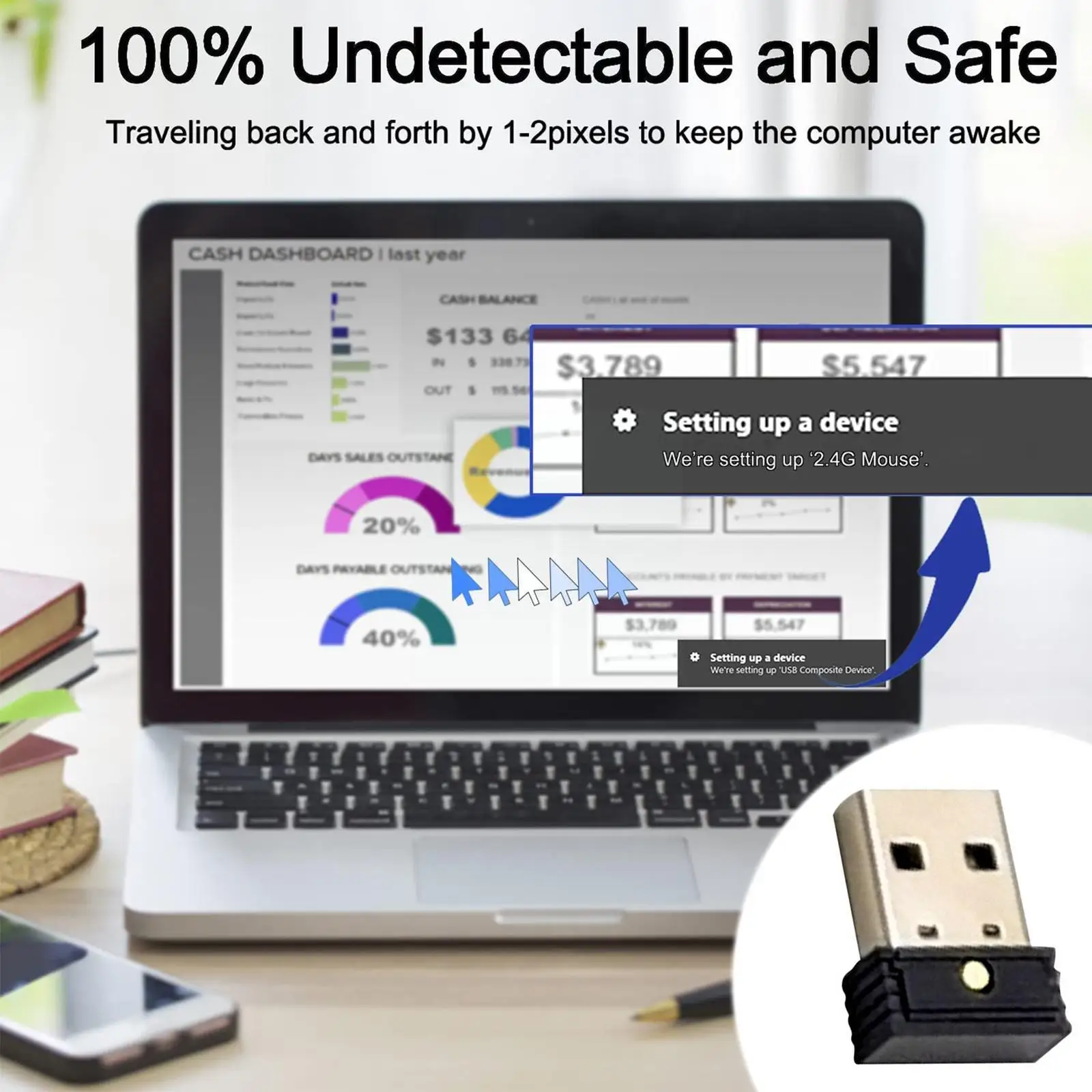 Usb Mouse Jiggler Niet Op Te Sporen Automatische Computer Muis Computer Beweging Jiggler Houdt Simuleren Muis Wakker Mover H1d4