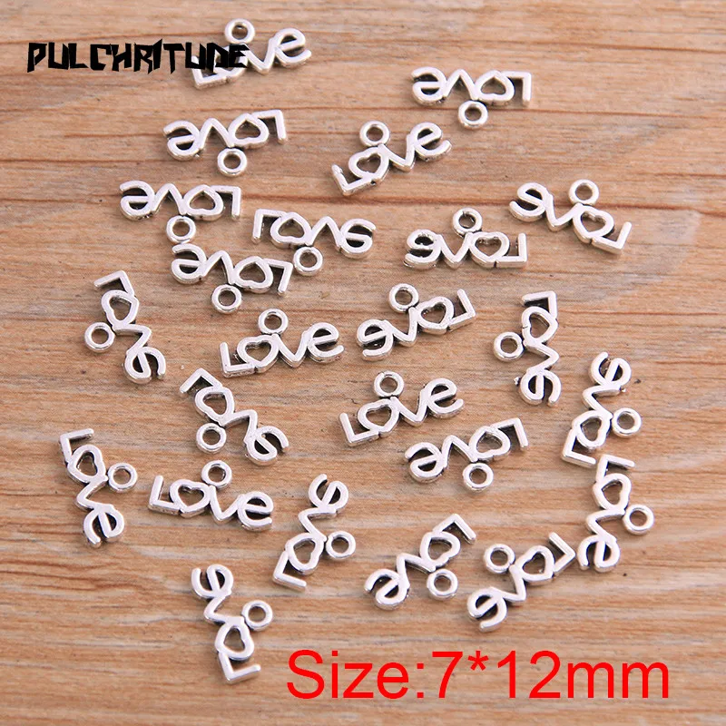 100PCS 7*12mm Two Color Vintage Metal Zinc Alloy Small Letters love Charms Fit Jewelry Animal Pendant Charms Makings