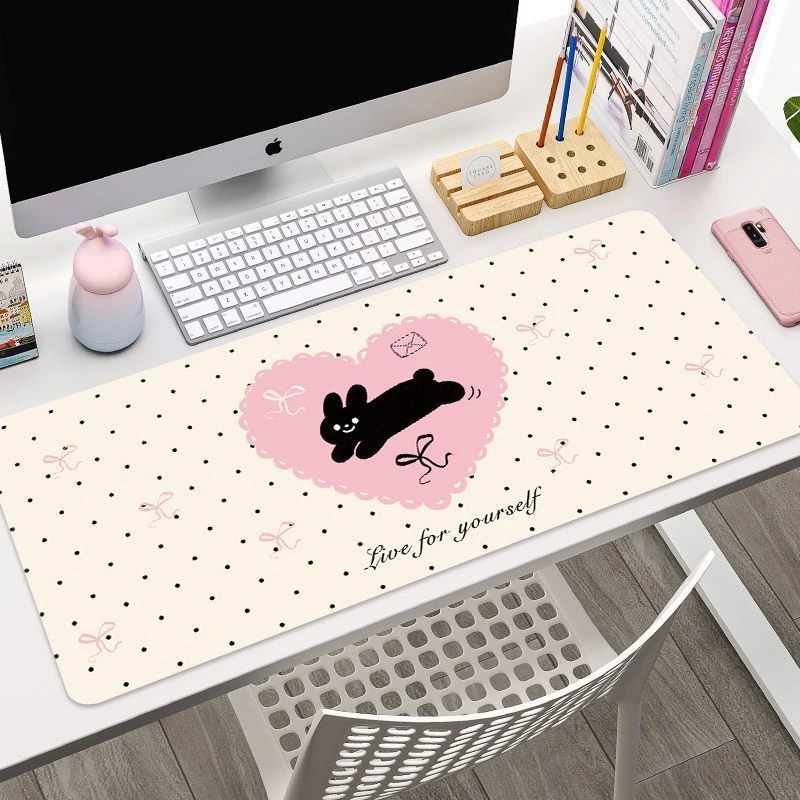Kawaii Pink Cute Cat Bow Pu Leather Mouse Pad Waterproof Desk Mat Y2K Protective Game Keyboard For Dorm & Vanity Table Mat Decor