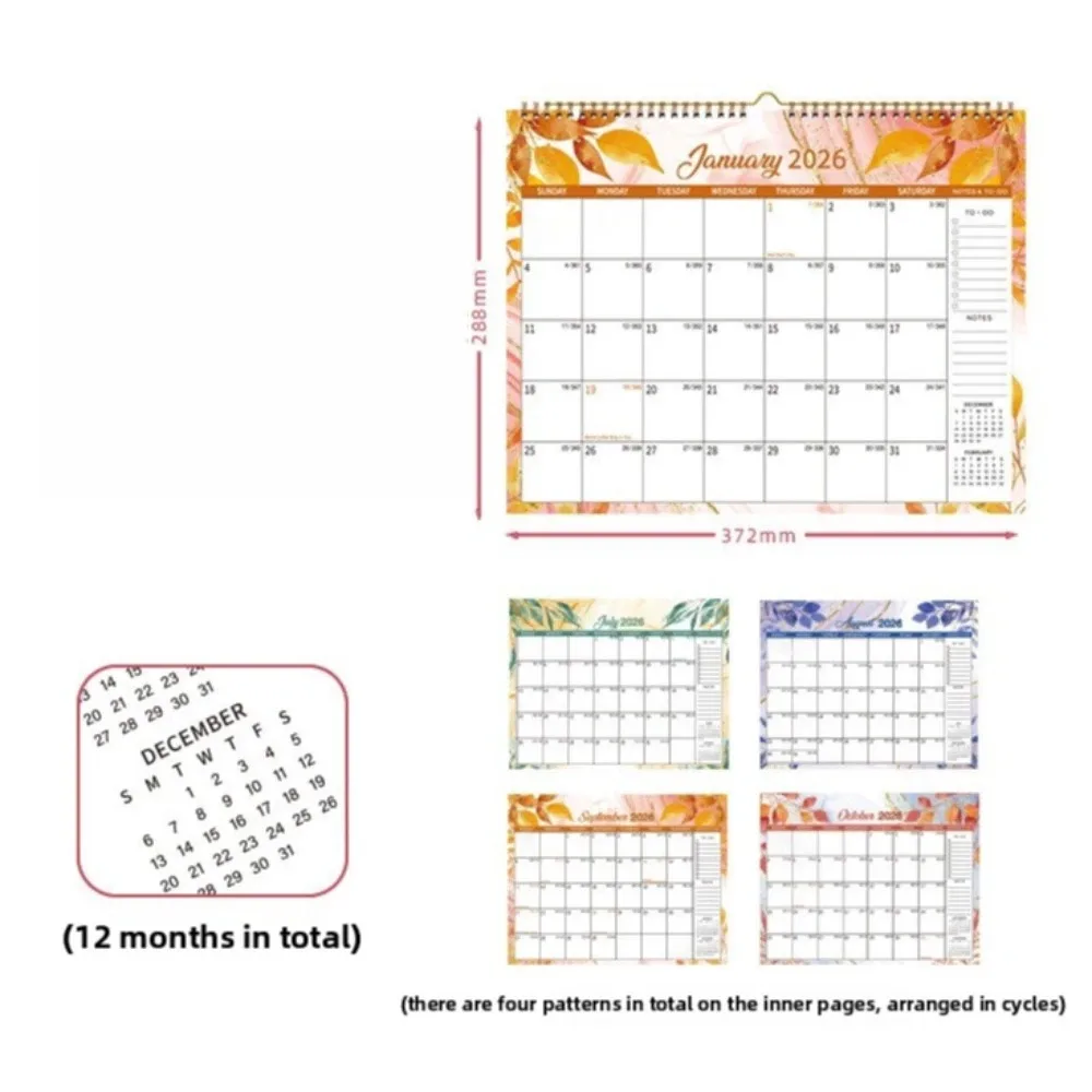 

Новый настенный календарь на 2026 января-десяц с цветочным узором на 12 месяцев, ежемесячный календарь, настенное крепление, настенный планировщик со спиральным переплетом, офисное использование