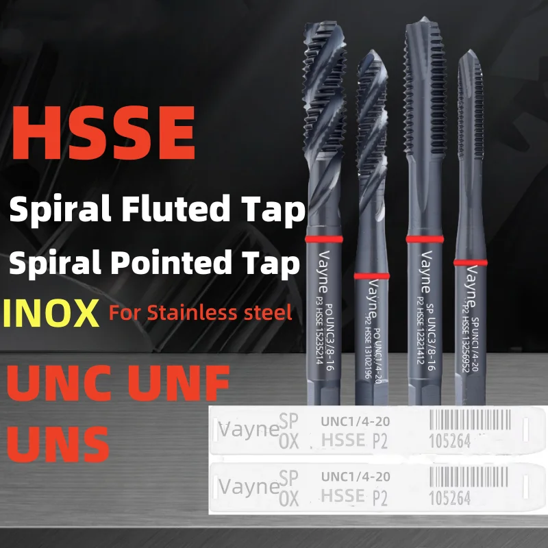 1pcs HSSE INOX American Spiral Fluted Tap UNC UNF UNS1-64 2-56 3/16 5/16 3/8Spiral Pointed Tap Machine With Red Ring  For steel