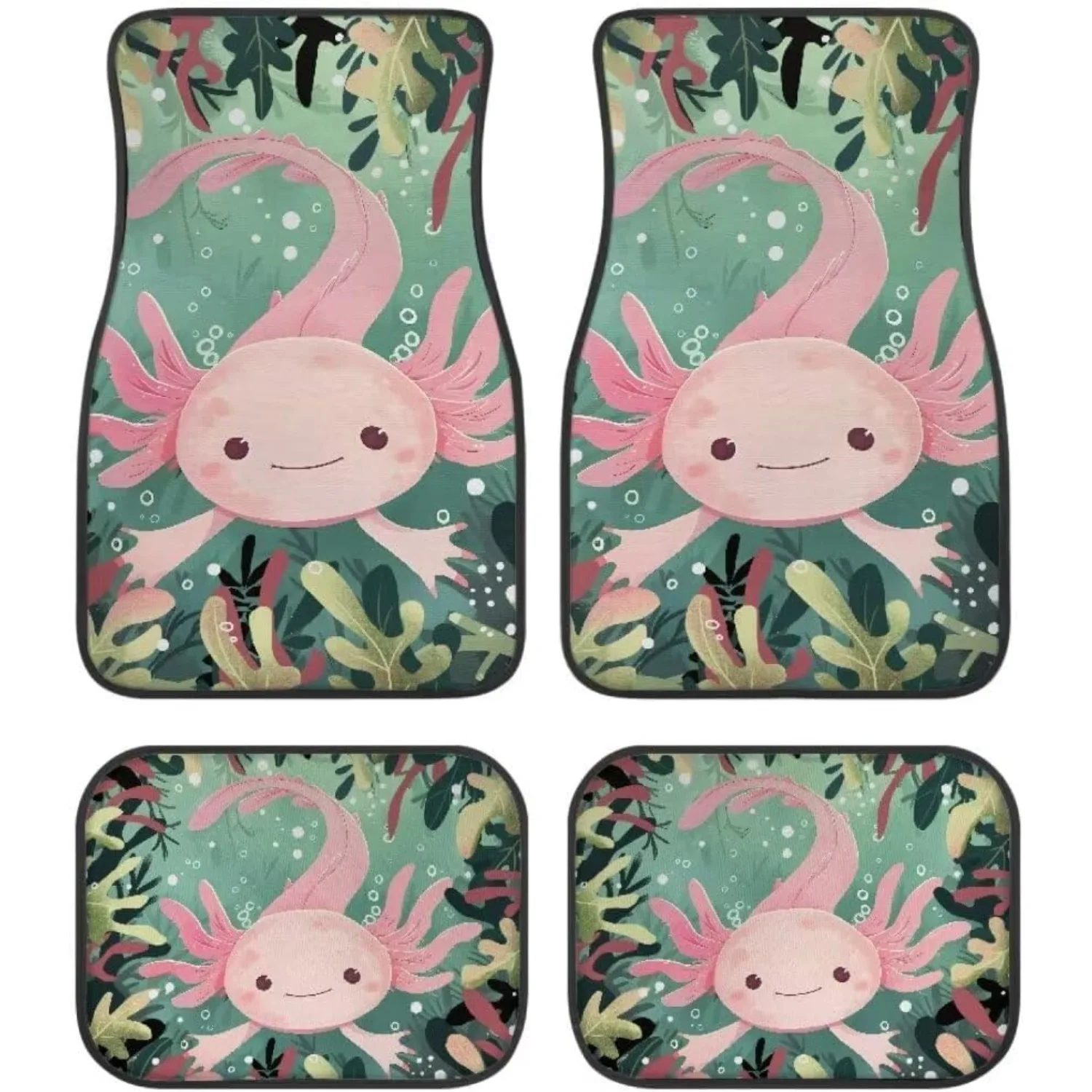 Car Floor Mat Full Set, Axolotl 4pcs Floor Mats Rubber Backing Anti-Slip Universal Fit SUV Truck Vehicles All Weather Protection