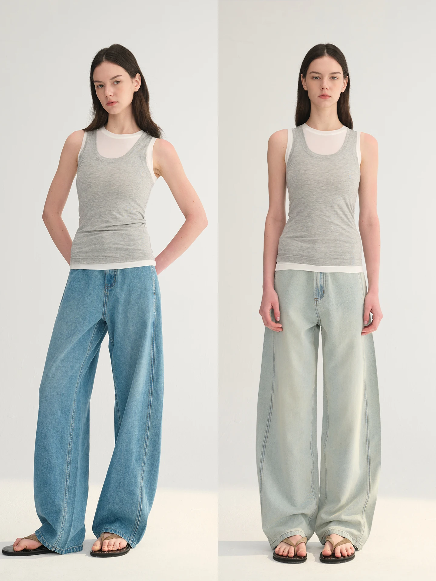 

Classic Loose Scythe Denim Pants MC Quartet Colors Deep Blue Spring Summer Silk Ladies Wide Leg Natural Waist No Stretch
