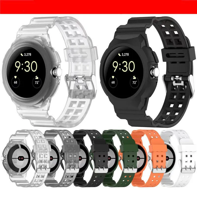 Funda protectora resistente de silicona para Google Pixel Watch, correa de funda suave de cubierta con pulsera, correas de TPU para Google Pixel Watch