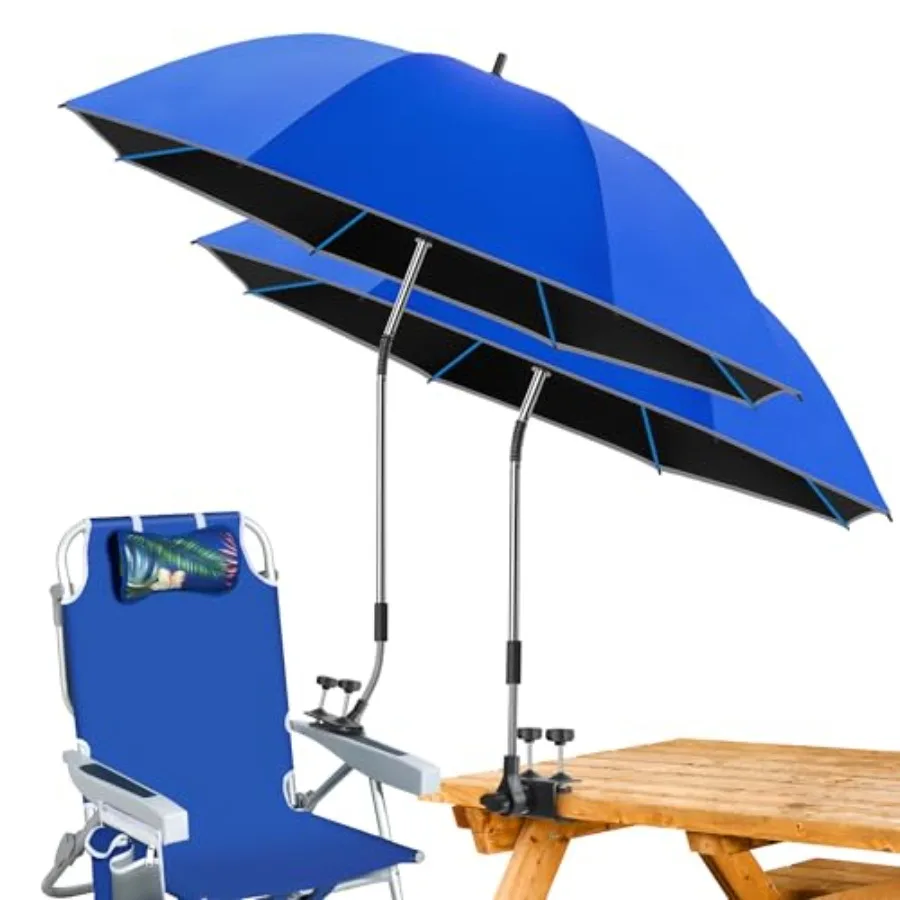 

Пляжный зонт (2 шт.) 123,7 см с креплением на стул, регулируемый, с защитой от УФ-излучения на 360°, большой зонт для кемпинга