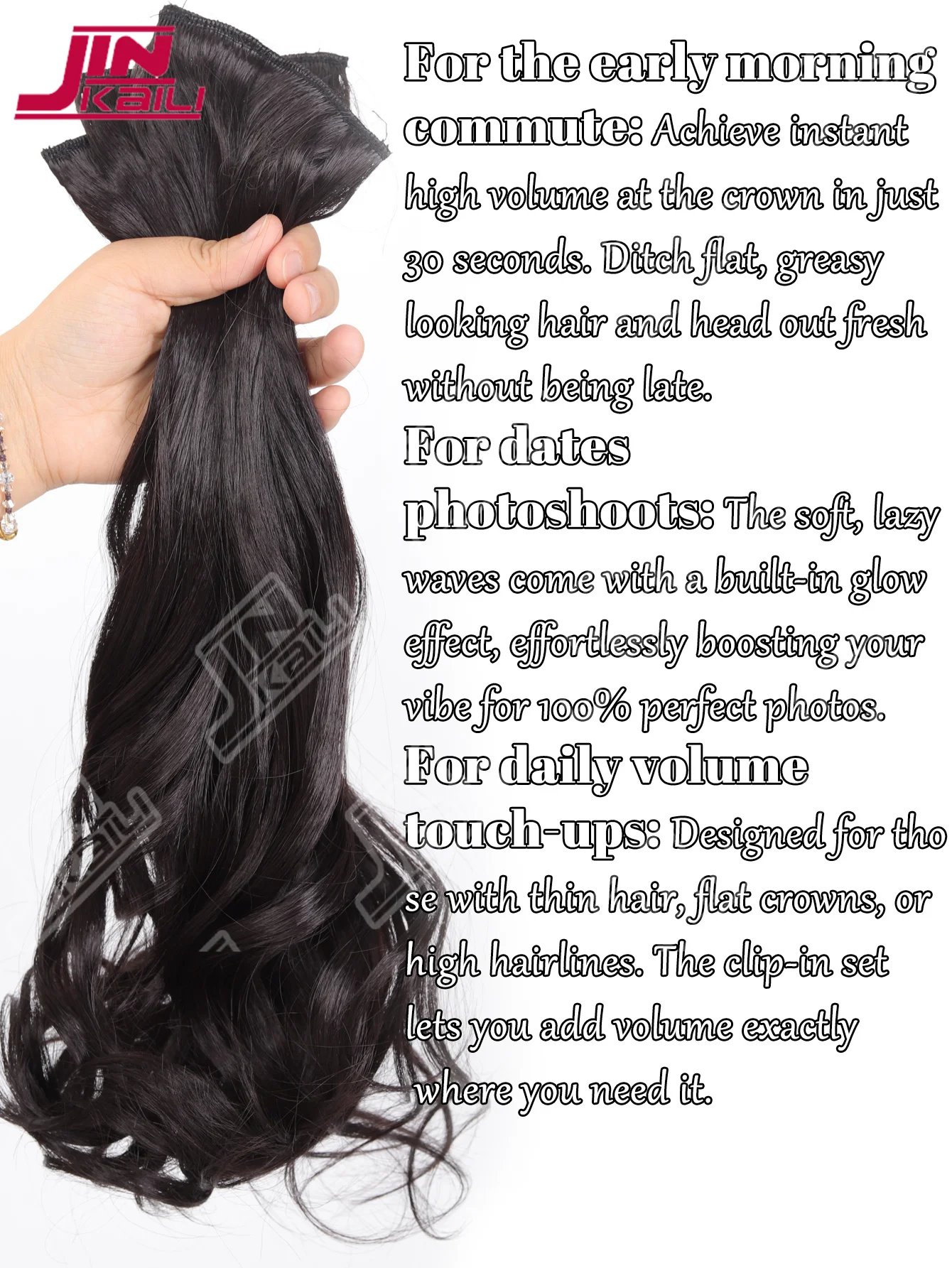 Synthetic women's hair cutting set 3pcs-natural wavy hair extension invisible BB clip fixed to women's hair heat-resistant wig