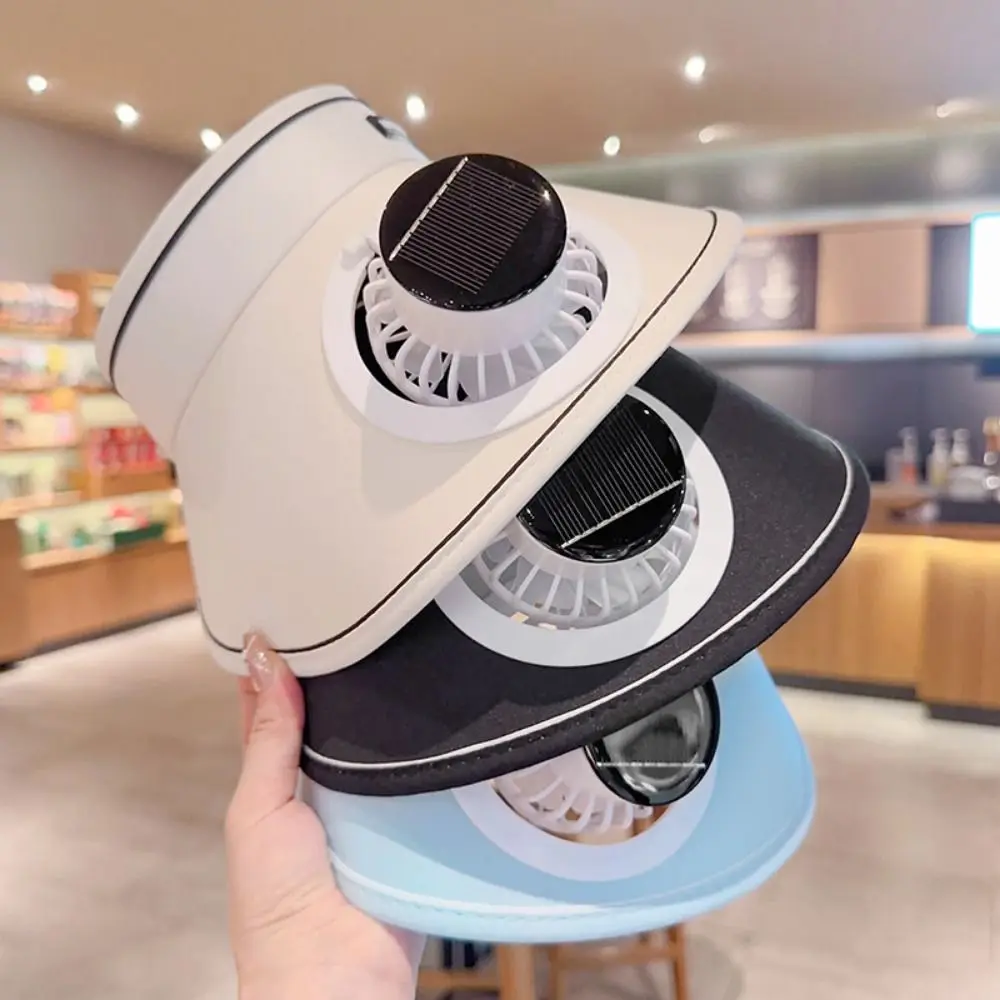 Wide Brim Sun Hat with Fan Breathable Solar Powered Fan Outdoor Visor Hat UV Protection Empty Top Beach Sunshade Hat Camping