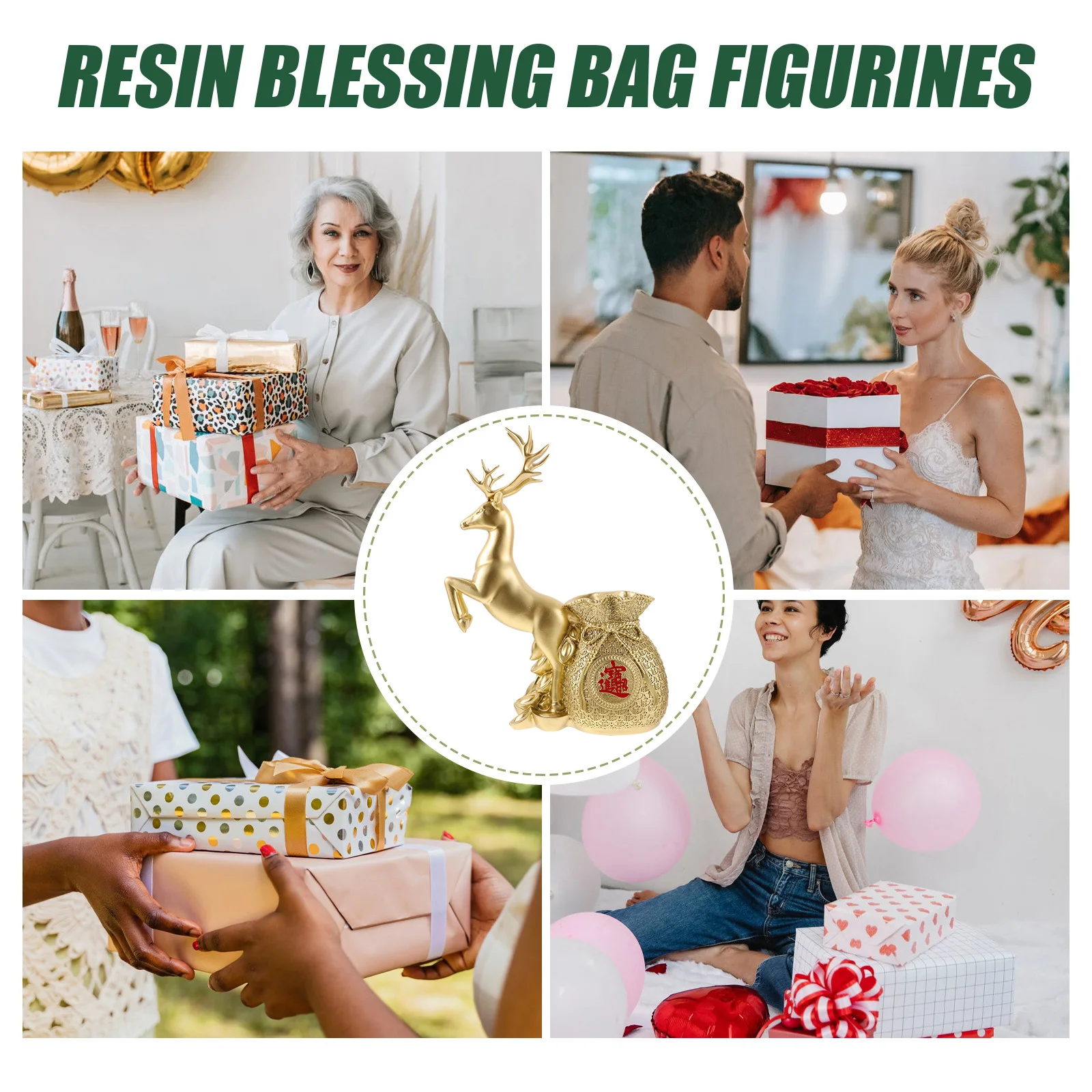 

Blessing Pouch Deer Statue Resin Gold Color Ornament Decorative Desktop Living Room Table New Year Decoration New Year Ornament